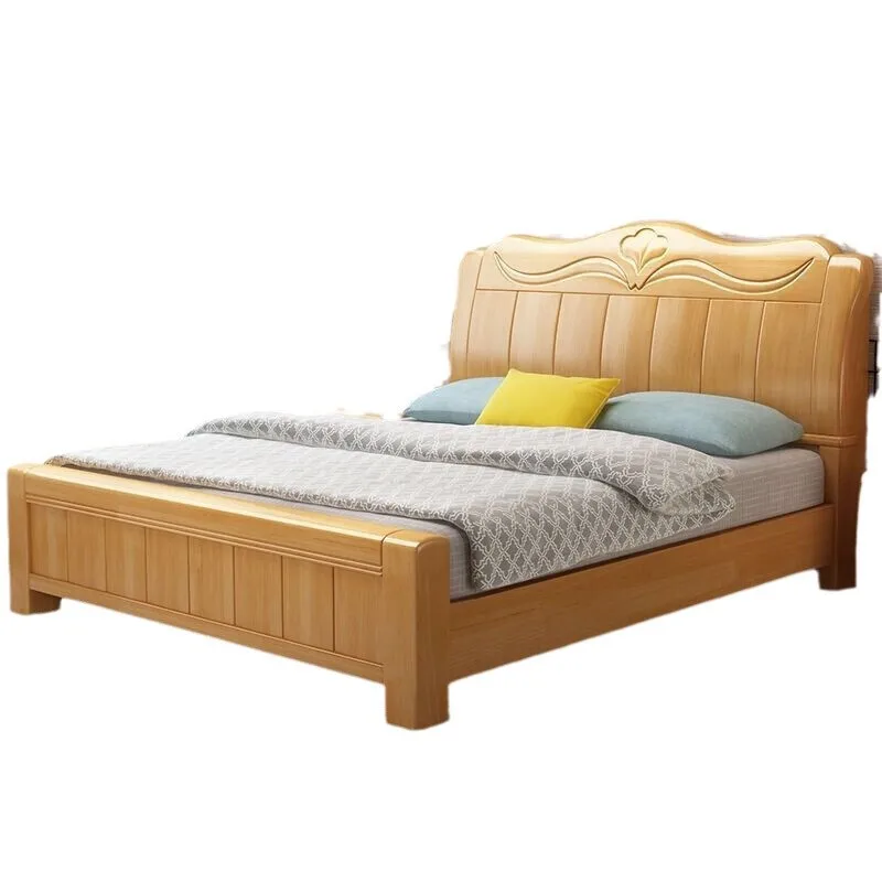 

Solid wood bed, master bedroom, double, high box, storage, simple, modern