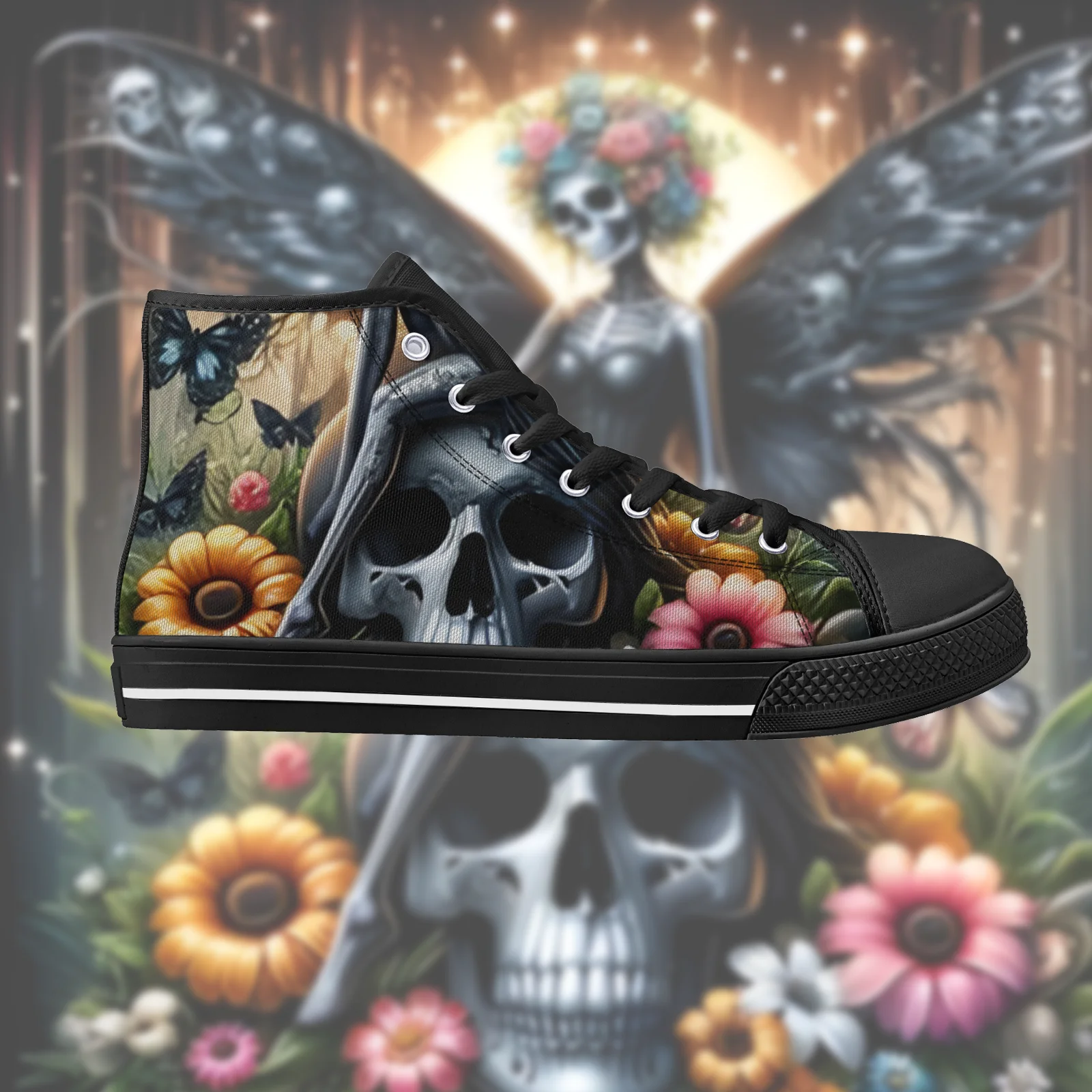 

Custom Shoes Skeleton Floral Classic High Top Canvas Shoes for Men Women Vulcanized Shoes Flats Sneakers Footwears
