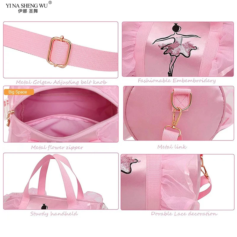 Ballet Dance Bags for Girls, linda mochila de bordado infantil, saco de embalagem de balde, roupas sapatos vestido bolsa