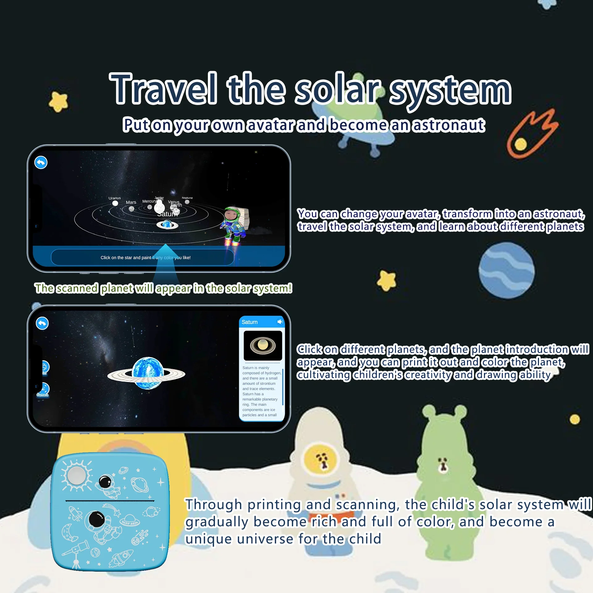 Kids AR Portable Printer Thermal Paper Stickers Paper Mini Portable Printer Thermal Printing Pocket Printer Photo Printers Toys