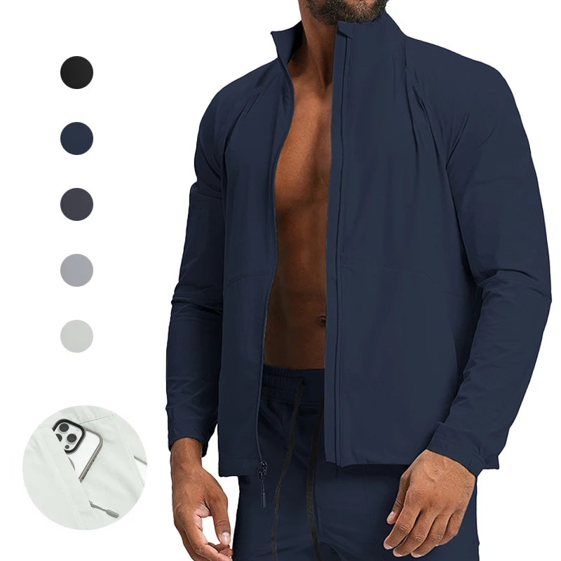 

Mens Training Jacket Eco-friendly Recycled Nylon Quick Dry Breathable Comfort Stand Collar for Outdoor Hiking Gym Workout Sports