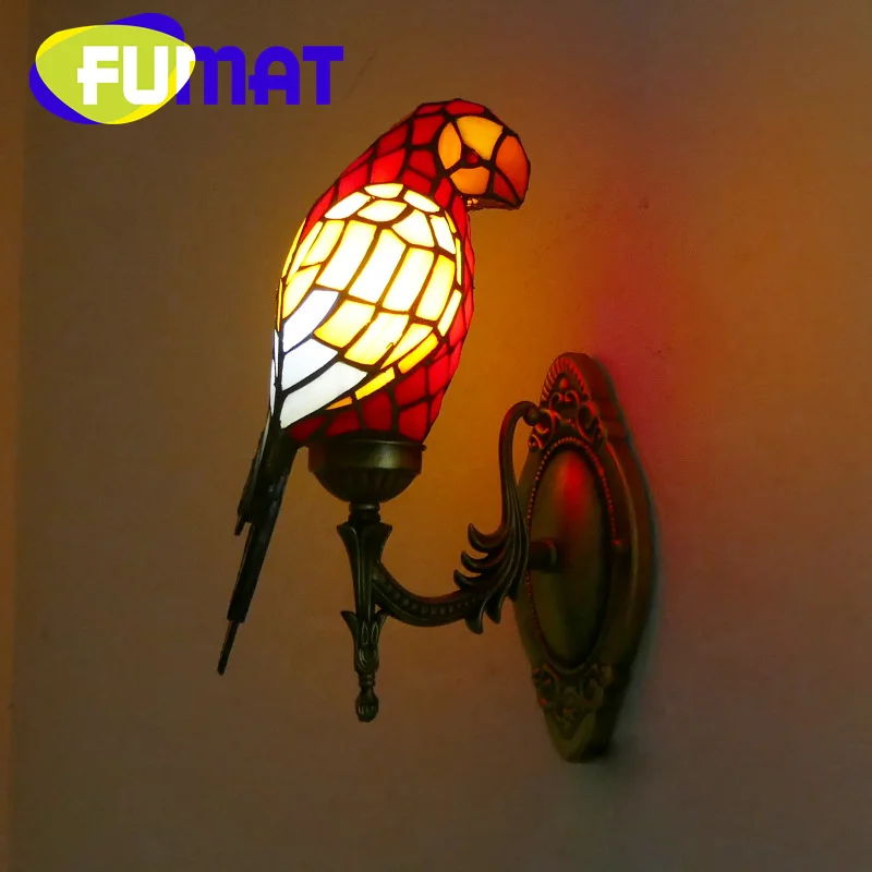 FUMAT Tiffany style stained glass Garden parrot retro wall lamp for living room bedroom aisle balcony light hotel LED decor