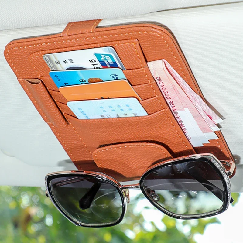 

Multi-Pocket Car Sun Visor Organizer PU Leather Sunglasses Card Holder Auto Interior Accessories Glasses Clip Sunglasses Holder