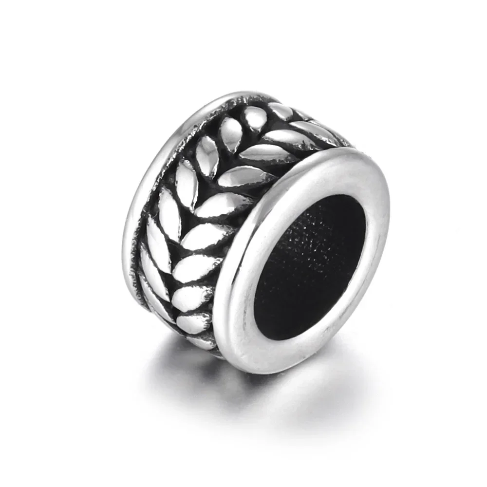 Stainless Steel Spacer Bead Wheat Polished 6mm Large Hole Metal Beads Charms for DIY Bracelet Jewelry Making Accessories