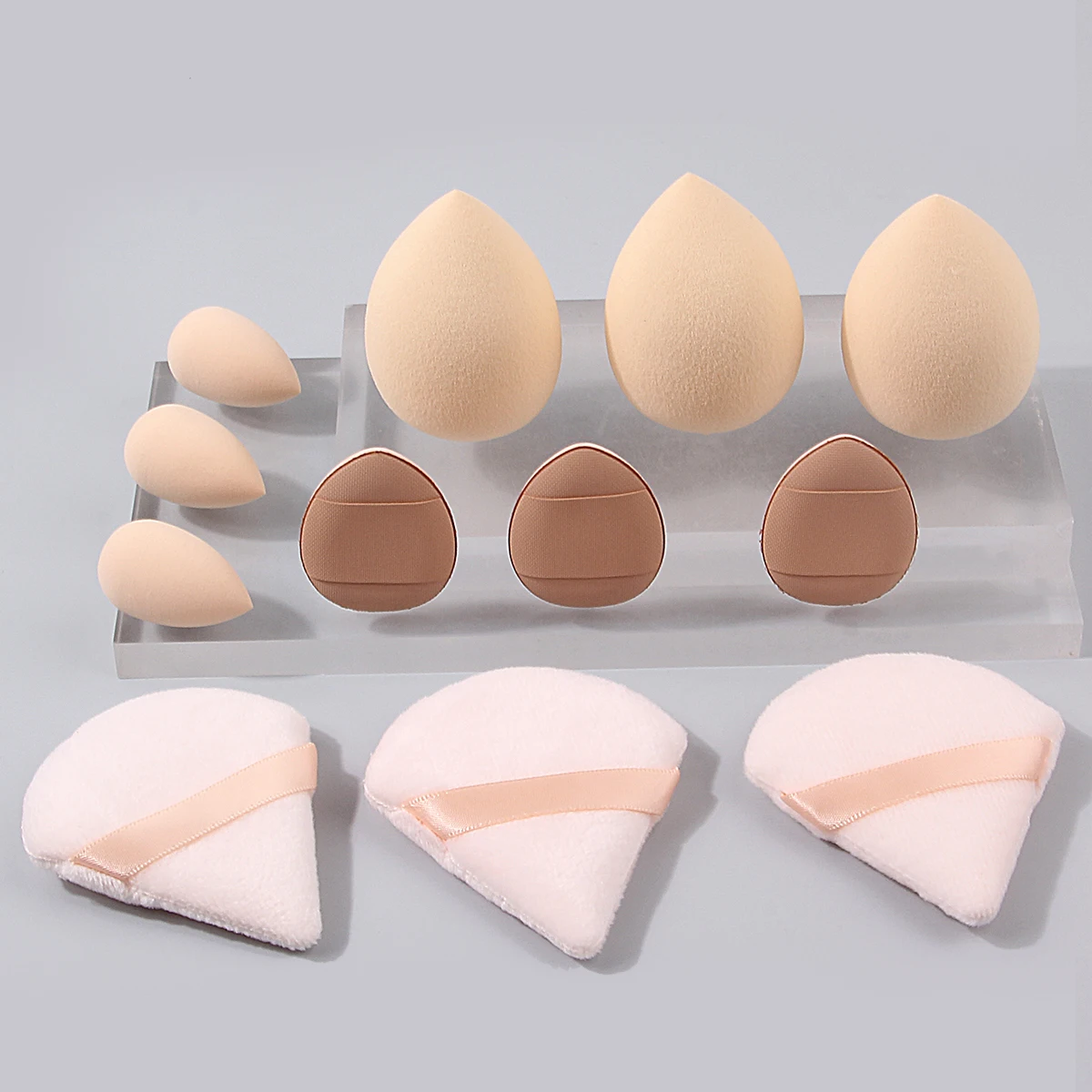 12pieces Soft and non-sticky powder makeup sponge egg Powder puff set: large and small beauty eggs + triangle/thumb powder puff