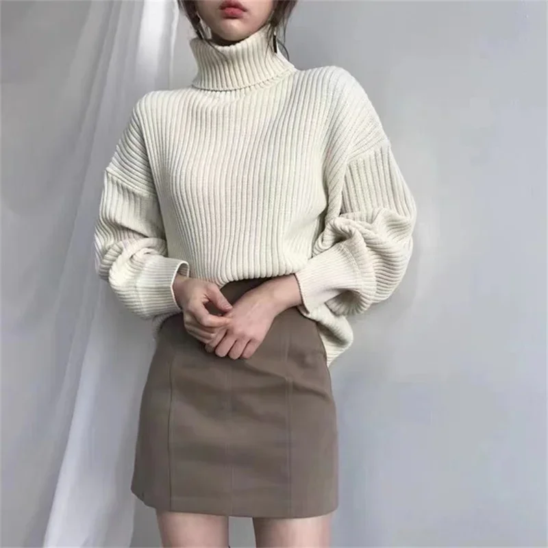 New Fashion Thick Sweaters Oversize Turtleneck for Women Winter Warm Pullovers Knitted High Neck Oversized Sweater Female Tops