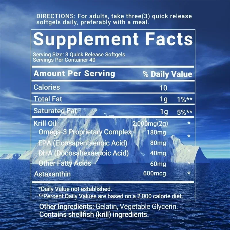 Antarctic Krill Oil Capsules - with Omega 3,EPA, DHA,Supports Bone, Heart, Brain, Joint & Skin Health, Boosts Immunity