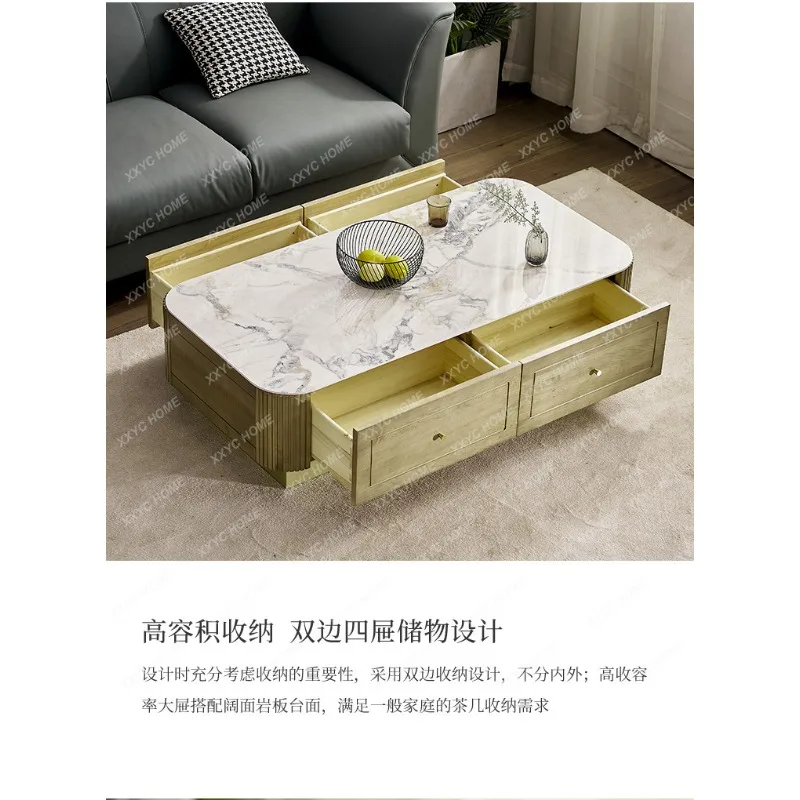 Lsolid wood light luxury living room small apartment slate modern simple drawer coffee table