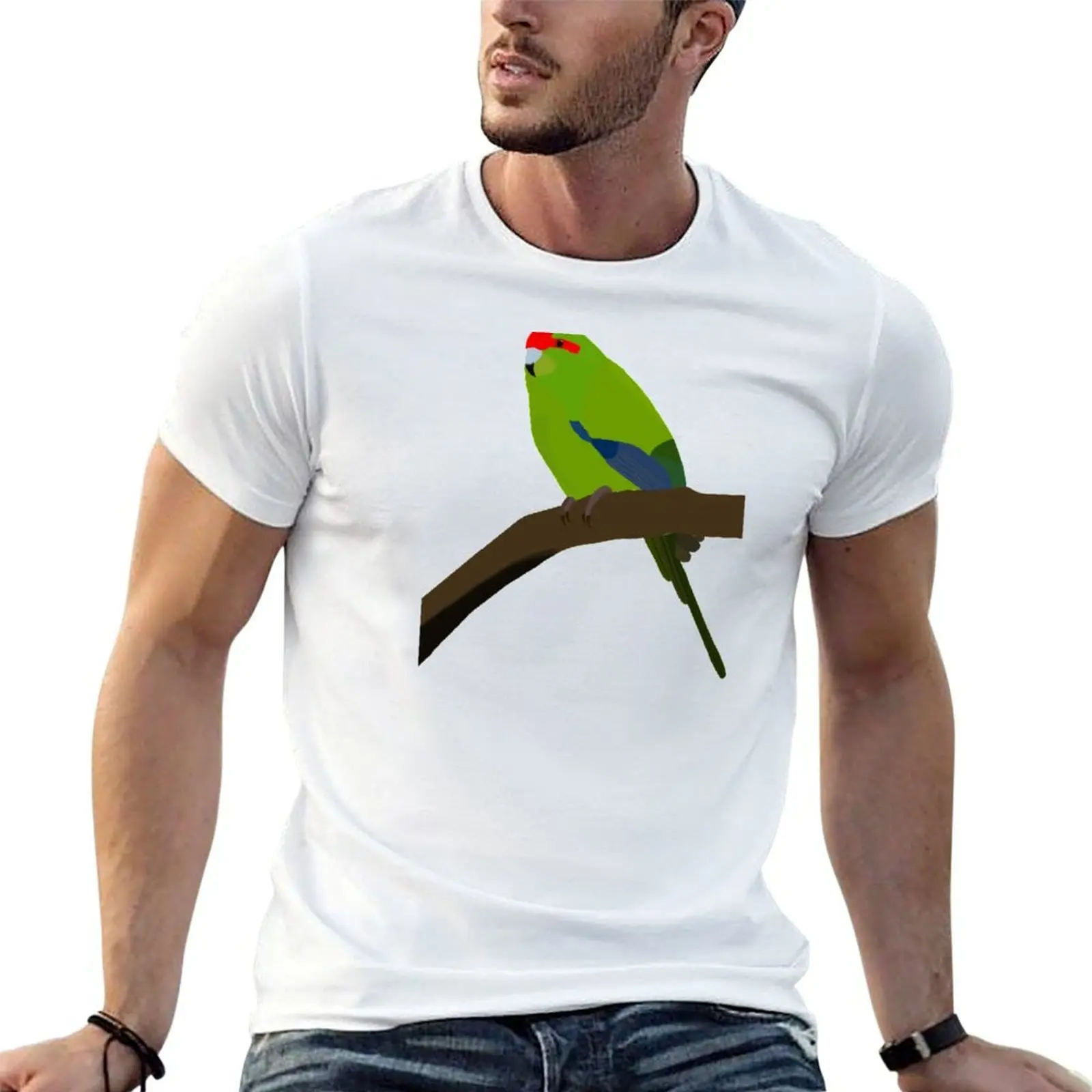 Green Kakariki, tee-shirt, white background T-Shirt street wear anime t shirts tshirts for men