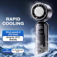 S17 Handheld Ice Fan Semiconductor Folding Ice Cooling Fan 100-Gear Adjustable LED Digital Display Travel Portable USB Mini Fan