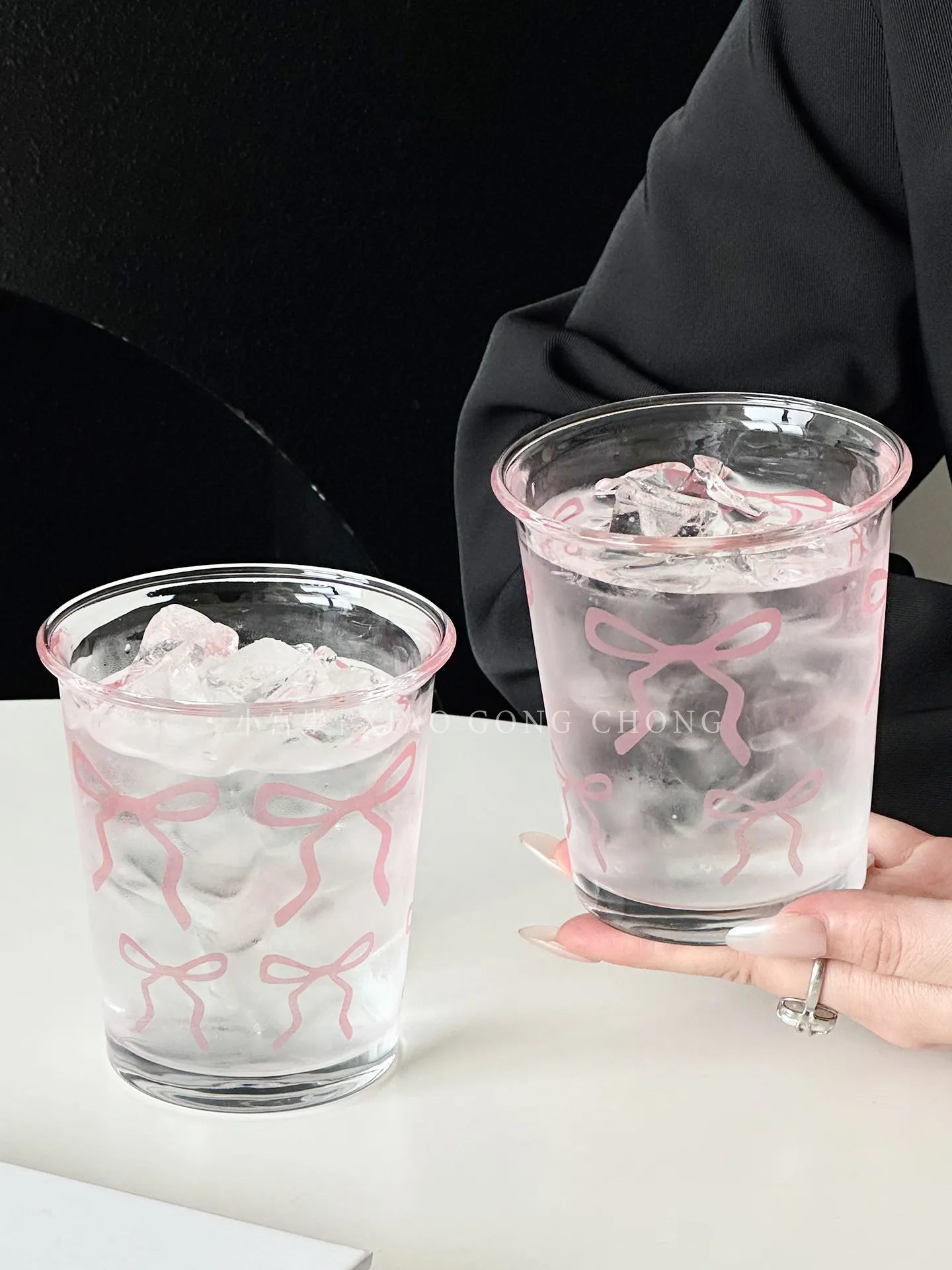 ink Bow Glass Cup, Cute Aesthetic Girly Drinking Glass, High Appearance Level Tumbler for Water, Juice & Coffee, Daily Household
