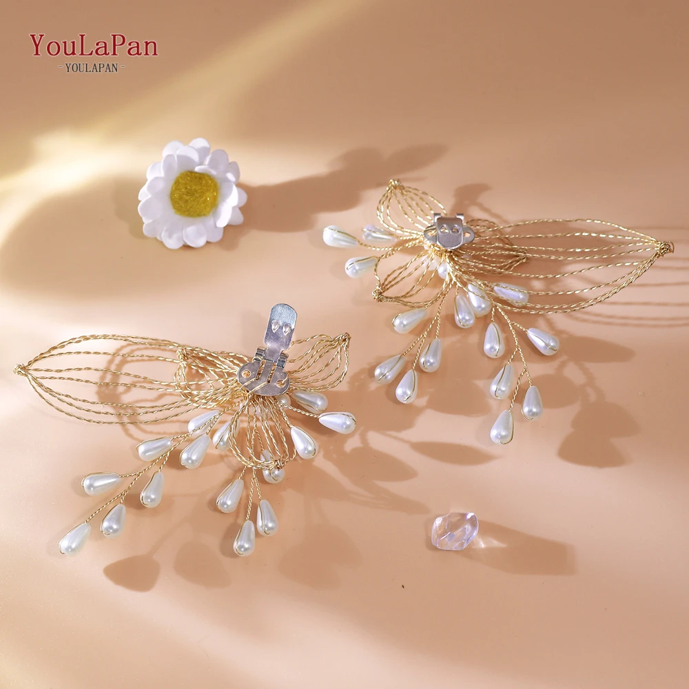 YouLaPan Golden Color Pearl Shoe Buckle Wedding Bride Shoe Decoration High Heels Fashion Accessory Handmade Shoe Clip HX55