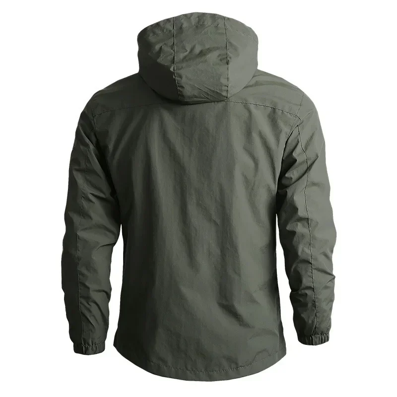 Jaket mendaki gunung pria, pakaian luar ruangan cepat kering warna hijau, jaket mendaki gunung, ukuran besar 4xl 5xl