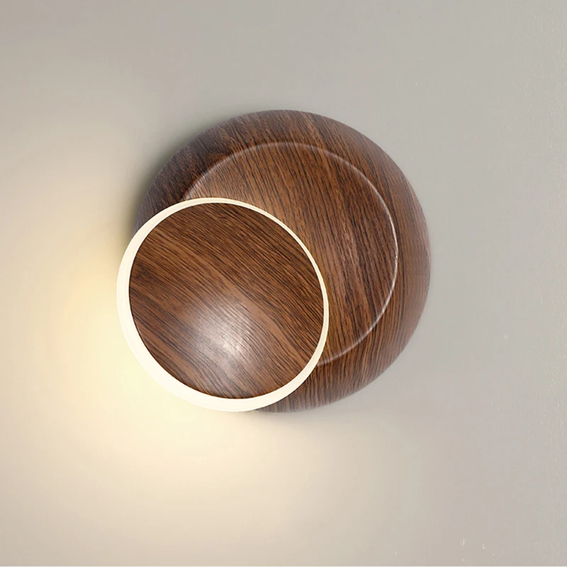 

360 ° Rotating Moon Sconce Lamp Aluminum Wood Grain LED Lamp Bar Counter Dining Room Minimalist Bedroom Bedside Moon Small Light