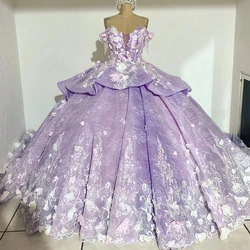 ANGELSBRIDEP Luxury Lace Lilac Quinceanera Dresses Beading 3D Flowers Vestidos De 15 Anos Formal Birthday Party Prom Corset