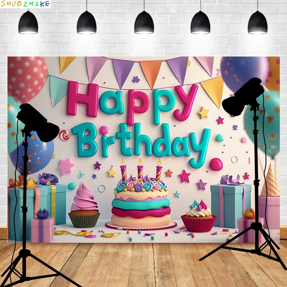 خلفيات تصوير لحفلة عيد ميلاد سعيد ، بالونات مقوسة ، الدعائم ، كانديلاند ، خلفية استوديو صور للأطفال حديثي الولادة ،