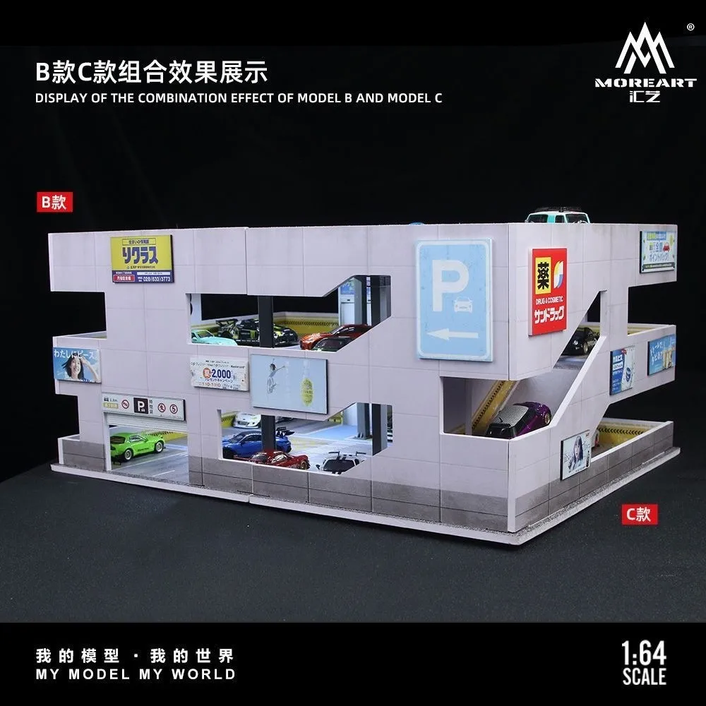 

Diorama 1/64 Scale Car Garage Model with LED-Illuminated City Street Shop Parking Set Scene Model Display