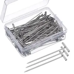 50/100Pcs T Shape Pins Needles 21-57mm Sliver Stainless Steel For Crafts Blocking Knitting Holding Wigs Hair Extender