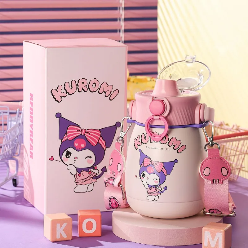 850ml Sanrio Love Kuromi Cartoon Portable Children Belly Cup Thermos Water Bottle Kawaii Fashion Stainless Steel Insulation Cup