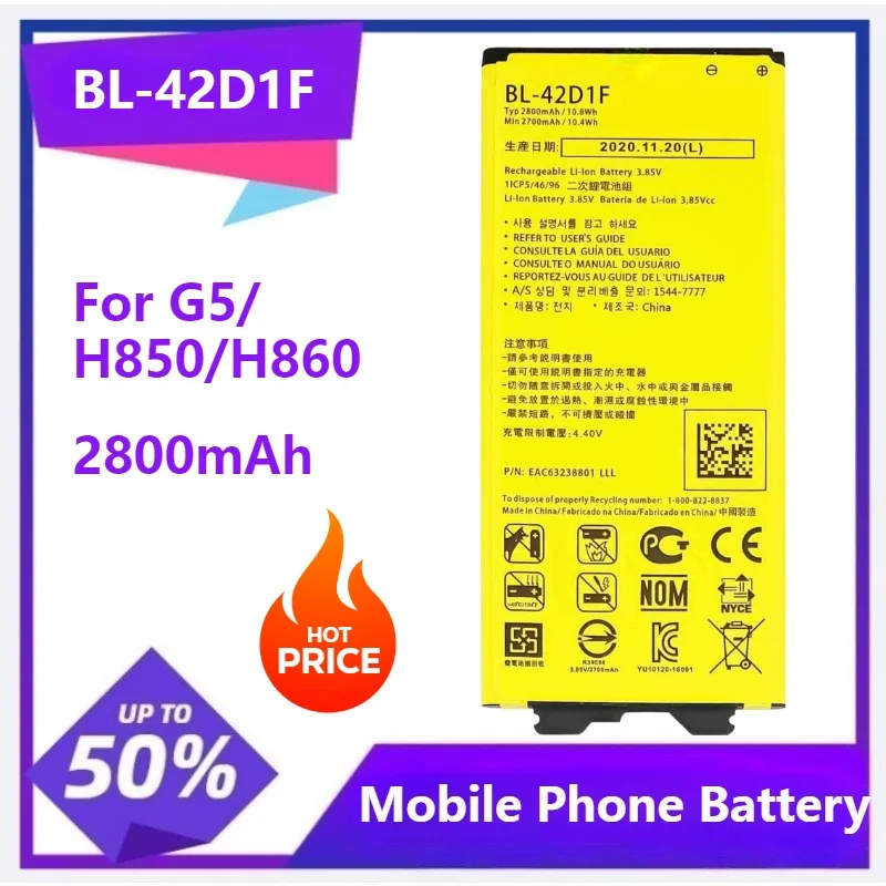 

Аккумулятор BL-42D1F для LG G5 H850 H820 H830 H840 H868 H860N H860 LS992 US992 F700L F700S F700k VS987 2800 мАч 10,8 Втч