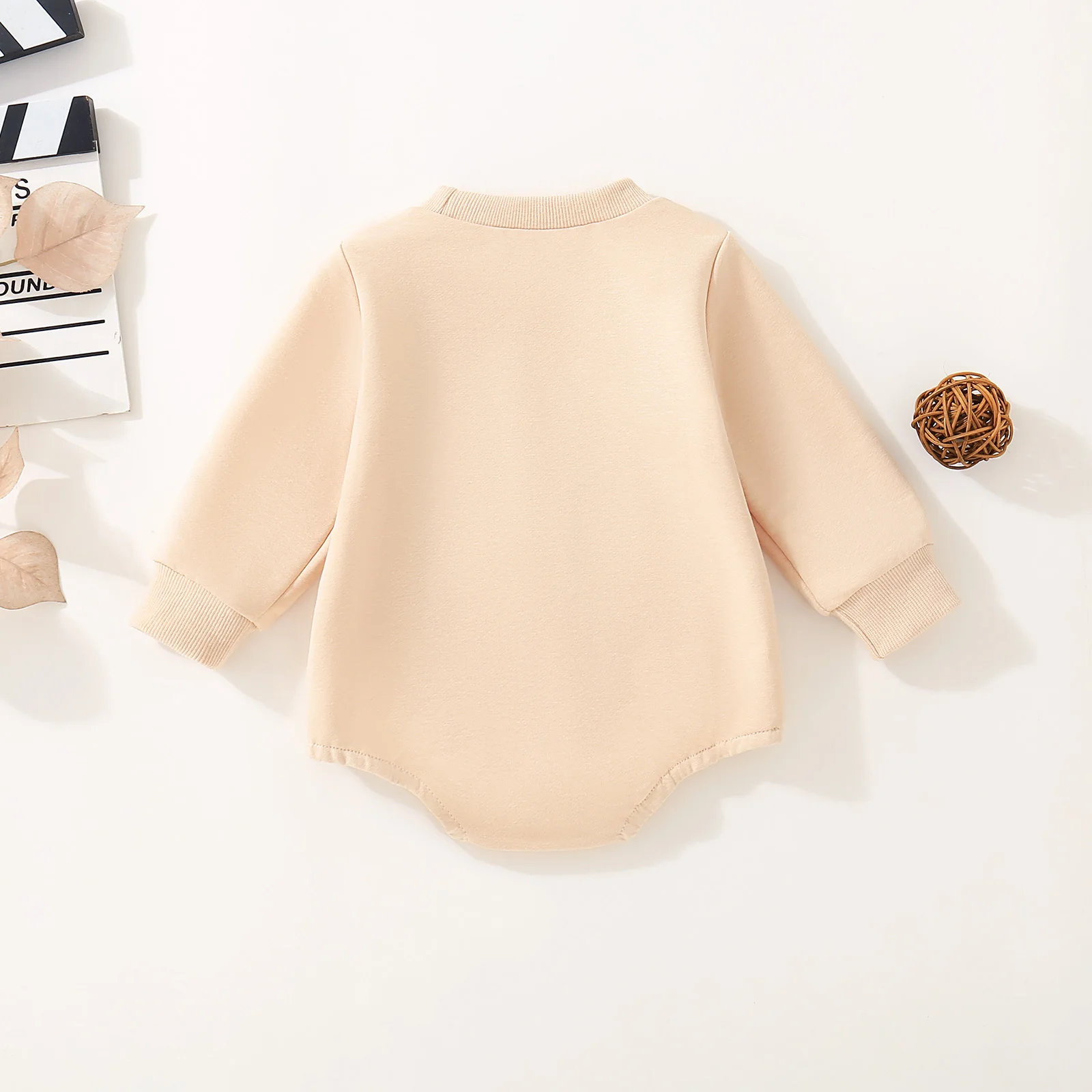 Khaki Baby Romper Long Sleeve Ghost HeyBoo Embroidered Comfortable Breathable Infant Toddler Clothing