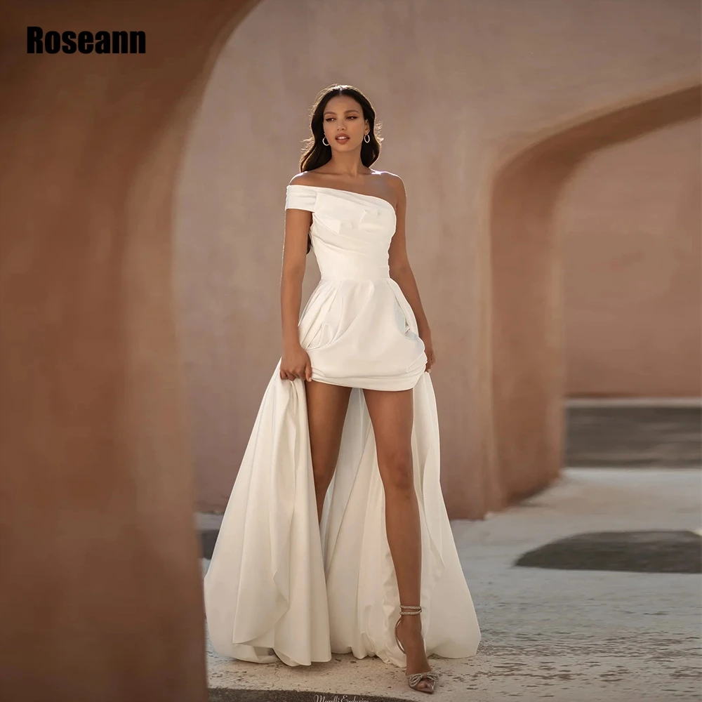 

Simple Satin Wedding Dresses Classic One Shoulder Pleats Bridal Gowns Zipper Back Court Train A Line robe de mariée 2024 New