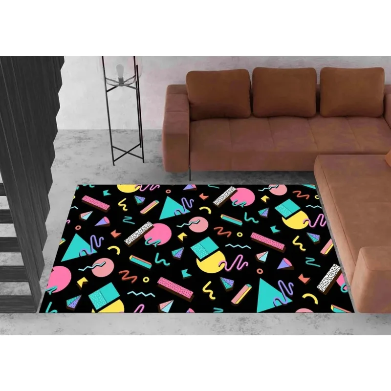 Colorful Trippy Area Rug Retro Arcade Carpet 80s 90s Accent Floor Mat Game Room Bowling Alley Man Cave Pattern Decor Gamer Gift