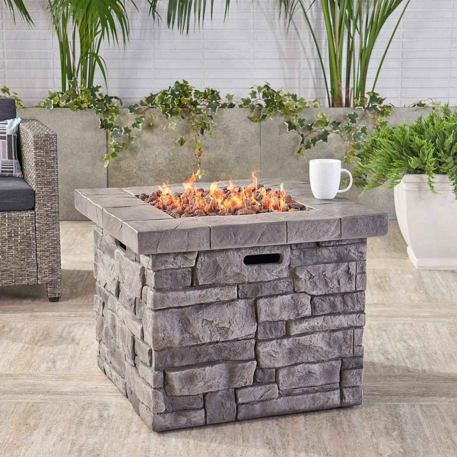 Angeles Outdoor Square Fire Pit - 40,000 Btu, Grey