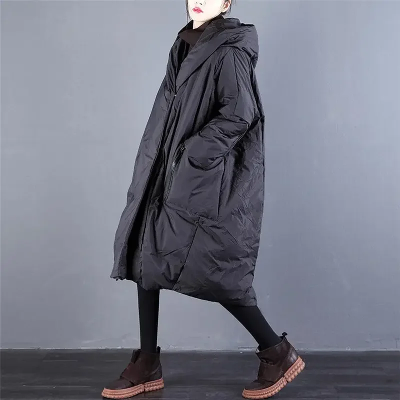 Veste en coton monochrome pour femme, capuche isolante, remplie de duvet, vêtements décontractés, hiver