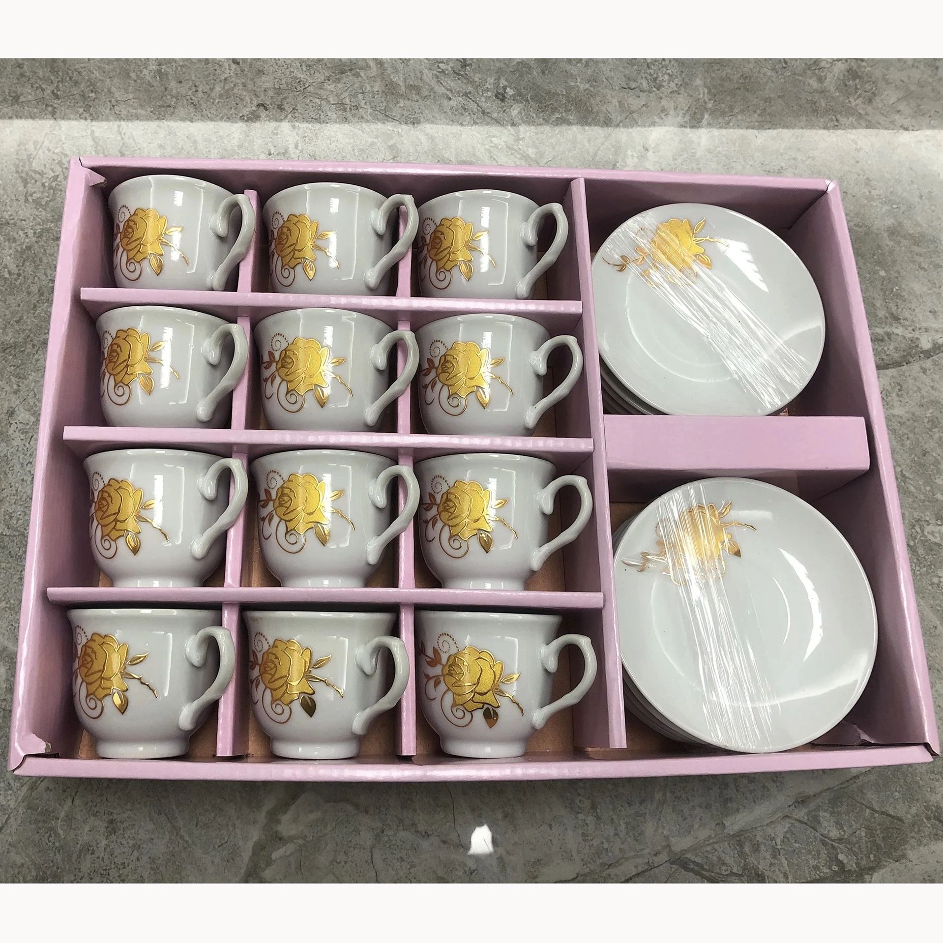 European-style ceramic coffee cup set foreign trade bronzing 12 cups and saucers set