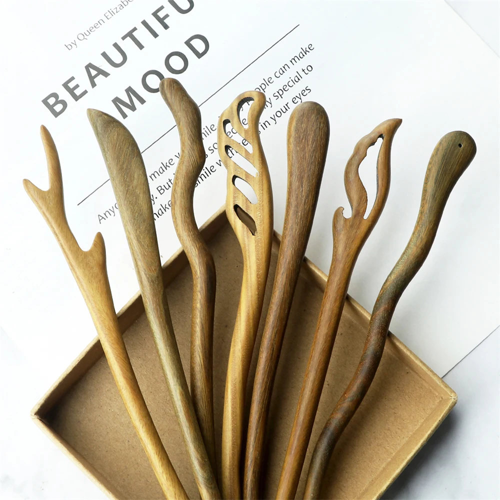 

Винтажная заколка для волос из натурального зеленого сандалового дерева, заколки для волос для женщин и девочек, заколки для волос в старинном китайском стиле, аксессуары для волос, ювелирные изделия