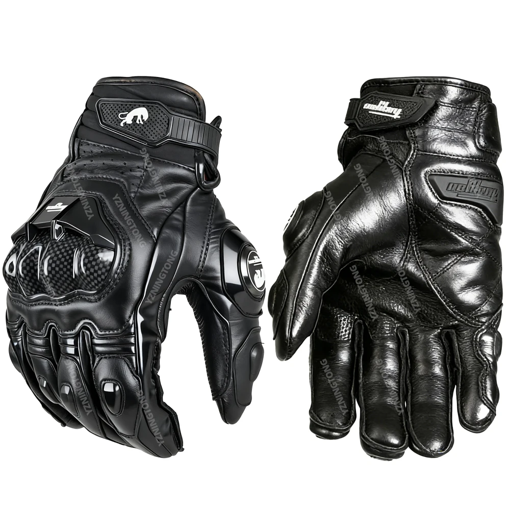 Leren motorhandschoenen Ademend Guantes Luvas met volledige vingers Buitensporten Koolstofvezel Zwart Motocross Racing Rijhandschoenen