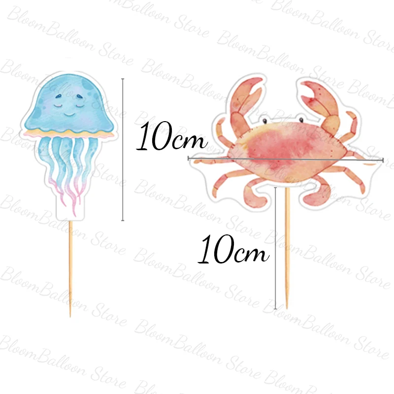 17pcs Ocean Animals Cupcake Toppers Whale Octopus Cake Topper for Birthday Baby Shower Under the Sea Theme Party Decoration
