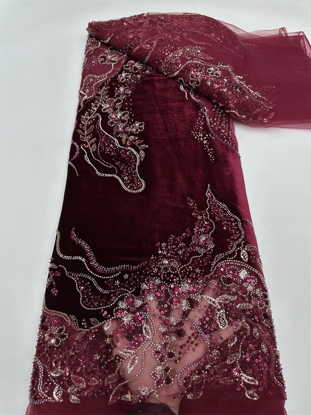 

Velvet Nigerian Beads Net Lace Fabric High Quality 2025 African Lace Embroidery Fabric Sequins Luxury For Wedding Dress Women