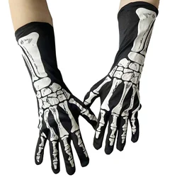 Guantes de esqueleto de Halloween Unisex para adultos, guantes largos con dedos completos que brillan en la oscuridad, manoplas góticas elásticas para Cosplay, accesorios