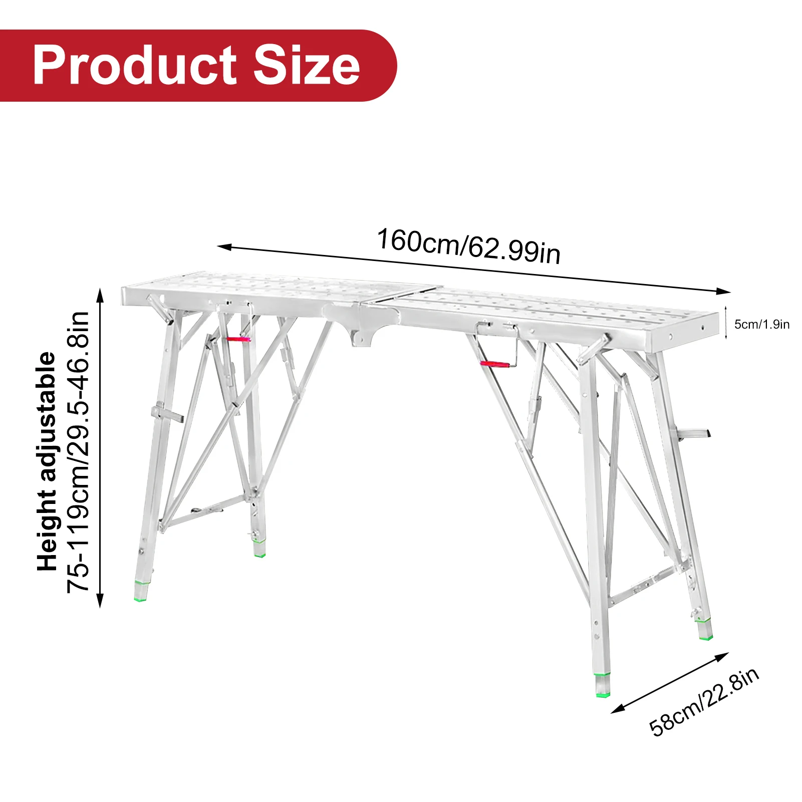 Portable Scaffolding, Height Adjustable Steel Workbench, 330 Load Capacity, Portable Drywall Painting Stool