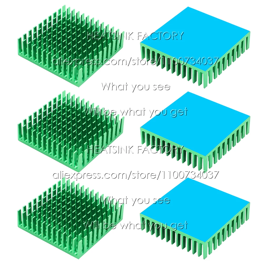 Frete grátis sem fita/com fita térmica, 40x40x1mm alumínio radiador verde entalhado dissipador de calor para impressora 3d ic led luz