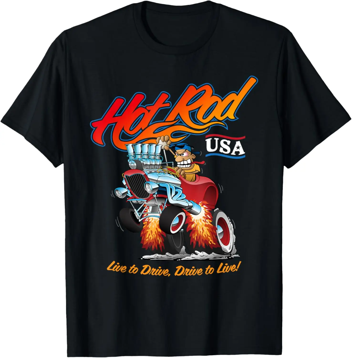 

Hotrod USA Classic Vintage Cartoon Hotrod Funny Car T-Shirt