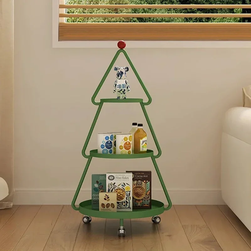 Iron Silent Wheel Christmas Tree Shape Shelf, Multi-functional Storage Shelf, Sturdy Snack Rack, Couch Rack, Formaldehyde Free