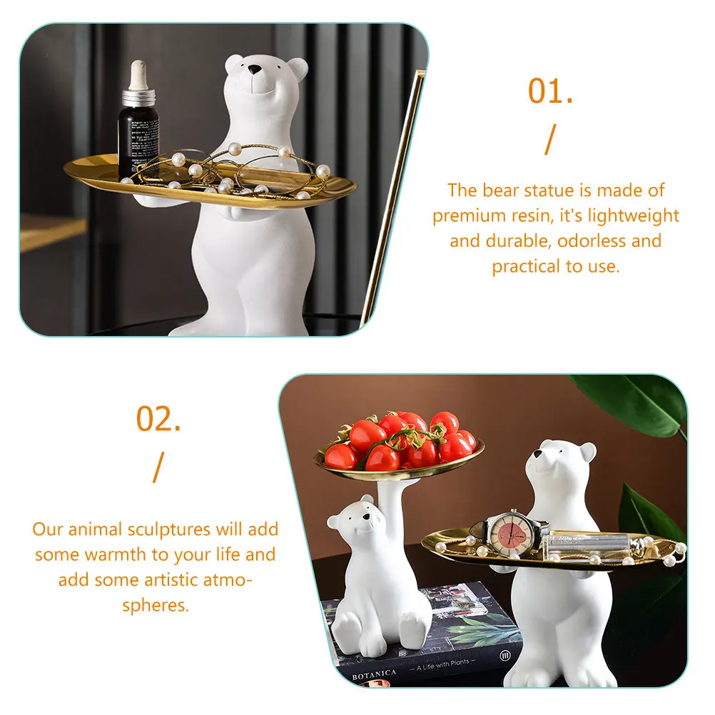 Resin Bear Tray Lightweight Animal Sculpture Storage Organizer for Rings Earrings Necklaces Sunglasses Home Decoration view 6