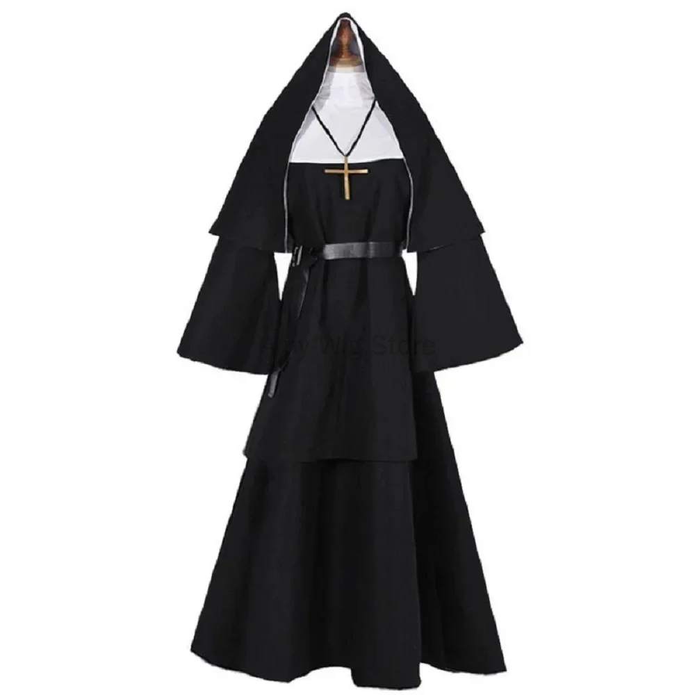 Costume for Women Scary Halloween Costumes Plus Size Nun Outfit for Party Unisex Men Priest Cosplay Long Dress Adult Ghost