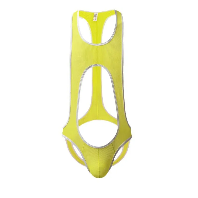 Sexy Mens Porn Openwork One-Piece Lingerie Buttocks Mesh T-Back Bondage Shirt Hollow Back Buttocks Tights Elastic Exotic Fetish