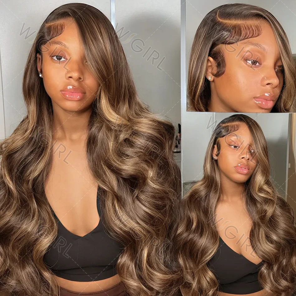 HD 250% 13x6 Body Water Wave 30 40 Inch Ombre Highlight Transparent Lace Frontal Human Hair Wigs 13x4 Colored Lace Front Wig