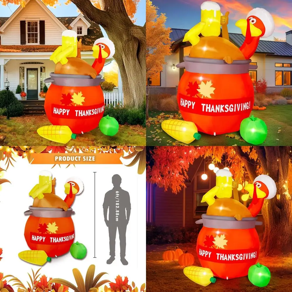 

Giant Inflatable Thanksgiving Turkey Outdoor Decoration with LED Light for Indoor and Yard Party, Garden Lawn Decor