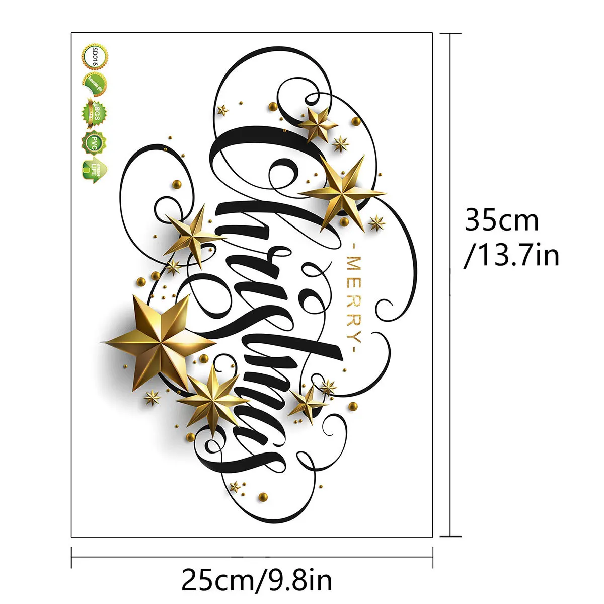 Merry Christmas Letters Golden Stars Background Wall Window Living Room Christmas Decoration Stickers