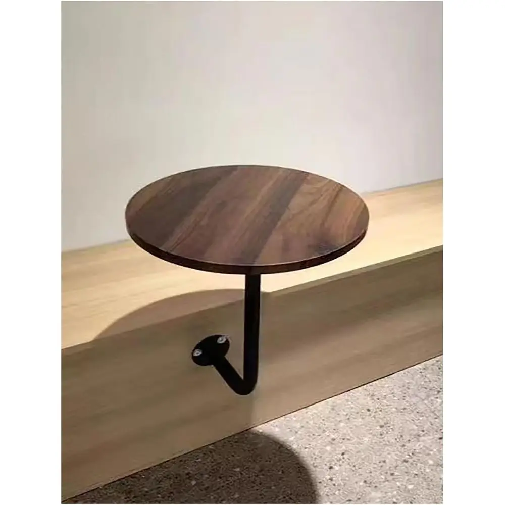 

Wall Mounted Side Table, L-Shape Small End Table, Round Soa End Table with MD Board and Gold Metal Rod, L-Shape Snack Table Coee