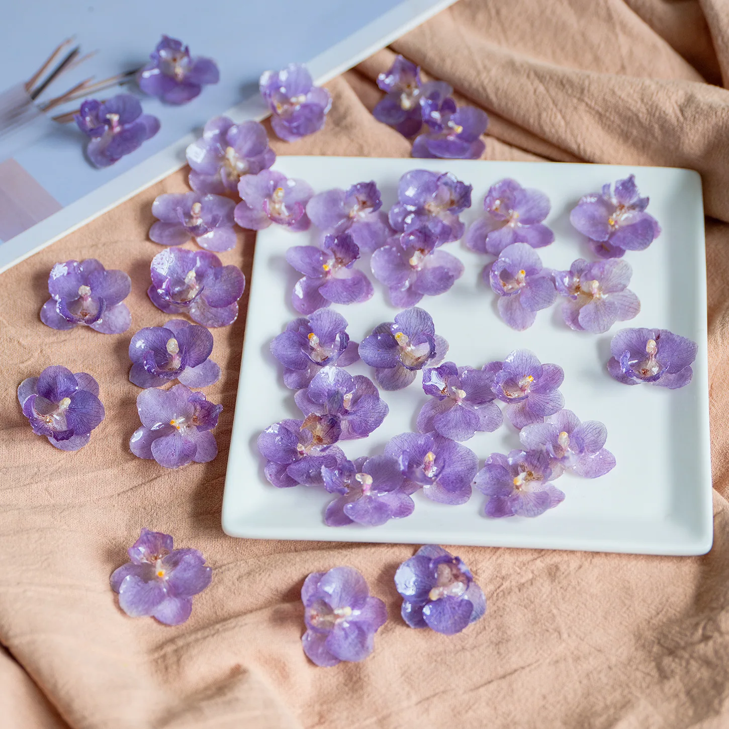 4 قطع الأرجواني فراشة السحلية زهرة حقيقية بالتنقيط هلام المجففة زهرة DIY أقراط الزفاف إكليل سوار المواد حفل زفاف ديكور