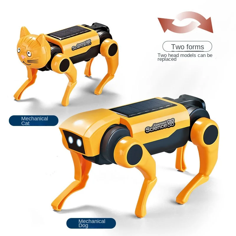 DIY Assembly Solar Robot Kit para crianças, cão mecânico, animal elétrico, bonecas de energia solar, brinquedos educativos com tronco, presente infantil