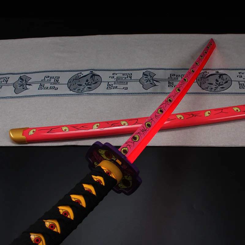 Espada LED brillante Katana Demon Slayer, juguete de bambú de 104cm/41 pulgadas, regalo de Halloween Kokushibou con cinturón y soporte para espada
