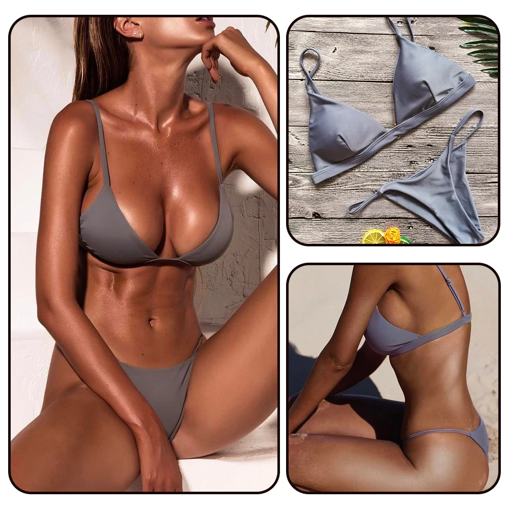 Una-Shop 조절 가능한 스트랩이있는 여성용 섹시한 비키니 세트 단색 수영복 여름 해변 수영 풀 파티 비키니 비치웨어